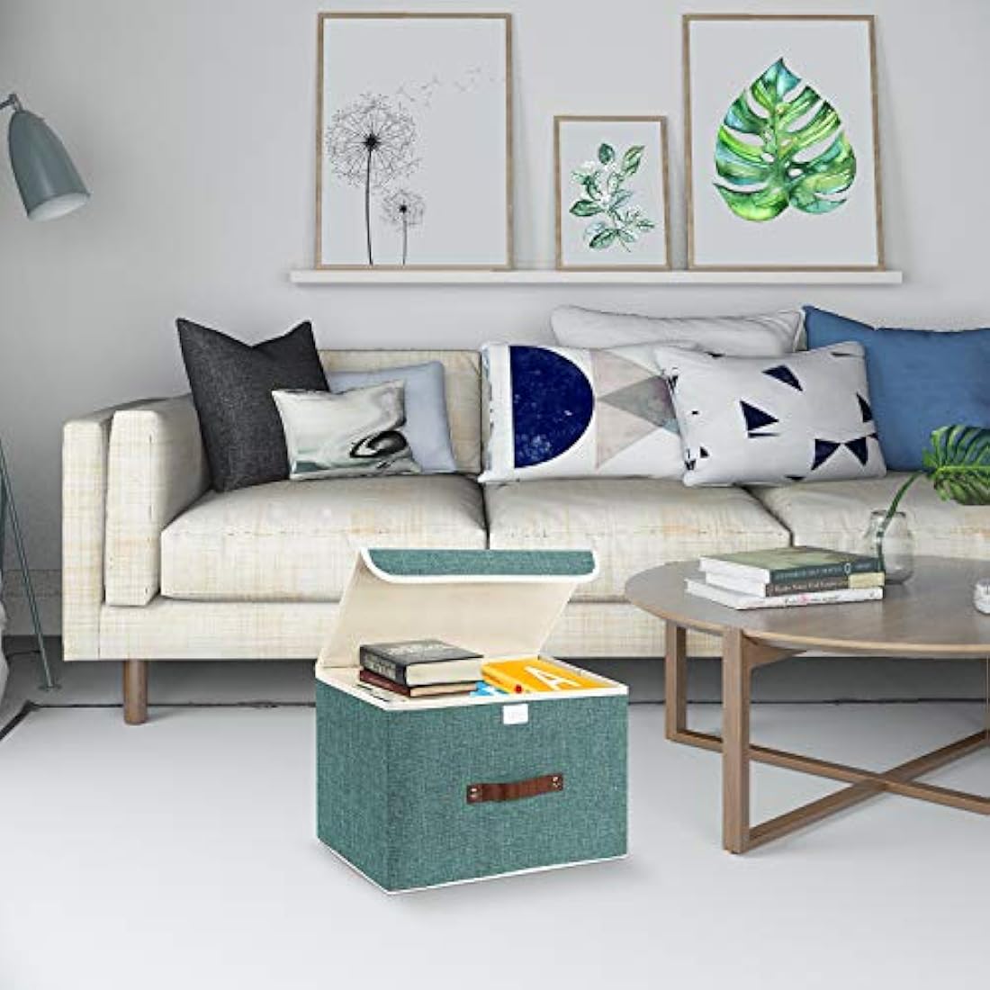 TYEERS Collapsible Storage Box with Lid, Fabric Storage Box for Clothes, Wardrobe Storage, 38x25x25 cm, Set of 3, Aqua Deep