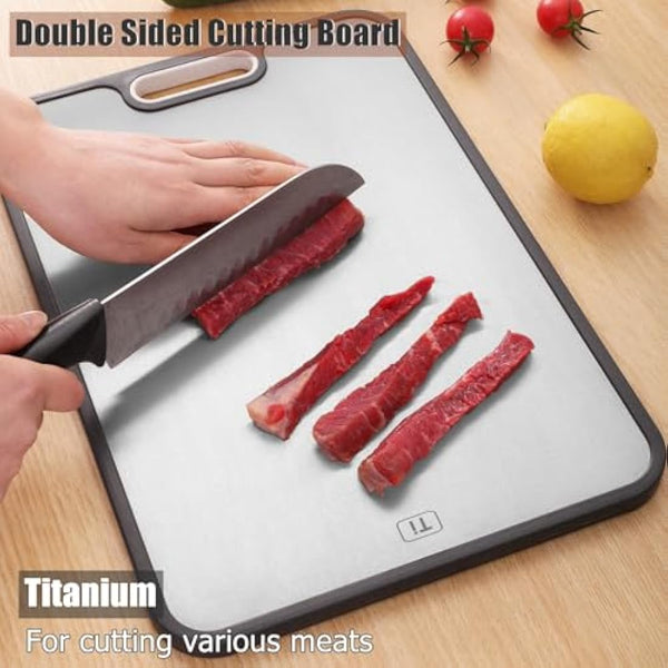 Gocoffun Titanium Cutting Board for Kitchen, Double Sided Cutting Boards for Meat Veggies, Large Non Slip 38.5×26.5cm Titanium Chopping Board for Fruit