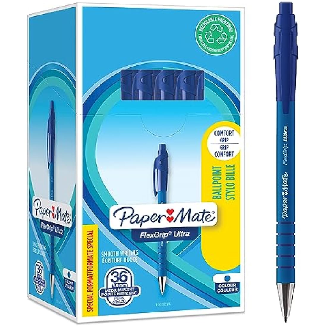 Paper Mate Flexgrip Ultra Retractable Ballpoint Pens | Medium Point (1.0mm) | Blue Ink | 36 Count