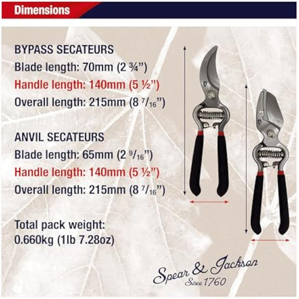 Spear & Jackson CUTTINGSET8 Traditional Bypass and Anvil Secateurs Set, Black