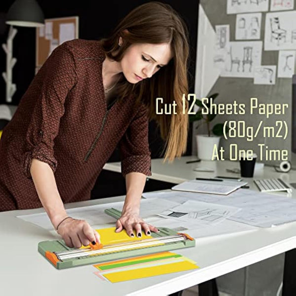 Firbon A4 Paper Cutter 12 Inch Titanium Paper Trimmer Scrapbooking Tool with Automatic Security Safeguard and Side Ruler for Craft Paper, Coupon, Label and Cardstock, Morandi