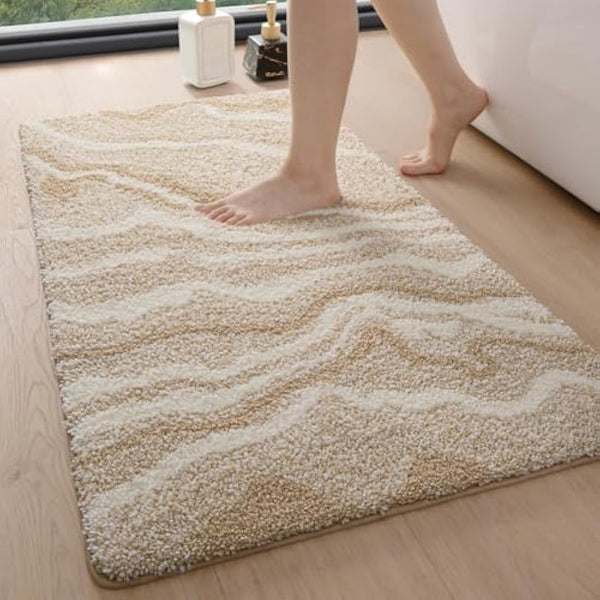 DEXI Bath Mat 61 x 92 cm, Washable Bathroom Mats with Non Slip Backing, Quick Dry Absorbent Large Floor Rugs, Beige