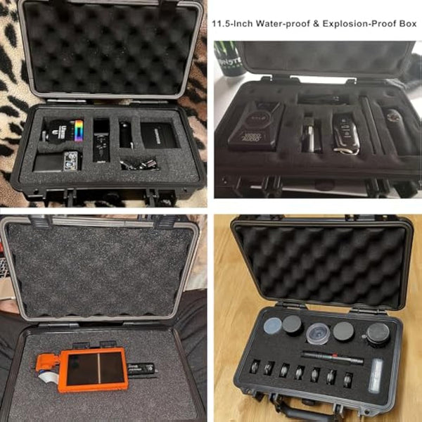 CASOMAN 11.5-Inch Water-Proof & Explosion-Proof Box, with Cush- Proof Sponge, IP67 Water Proof Grade, Customizable Foam