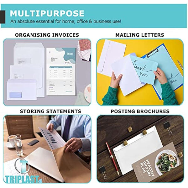 Triplast 500 x C6 White Self Seal Security Envelopes (Size: 114x162mm) | Fully Opaque, Self Sealing & Printer Safe Mailing Paper Envelopes | Ideal for Everyday Home, Office & Commercial Use
