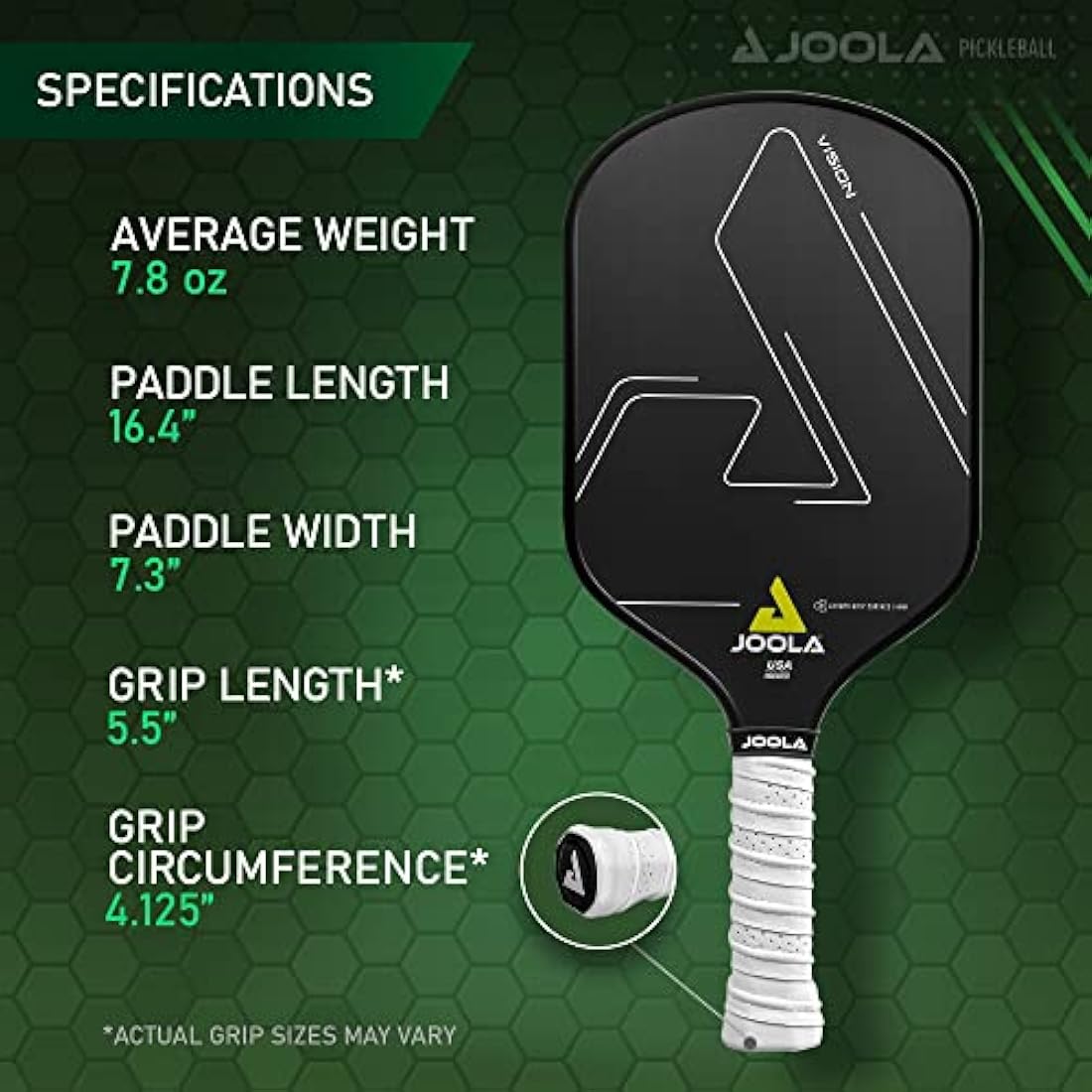 Joola Vision Pickleball Paddle with Textured Carbon Grip Surface Technology for Maximum Spin and Control with Added Power - Polypropylene Honeycomb Core Pickleball Racket