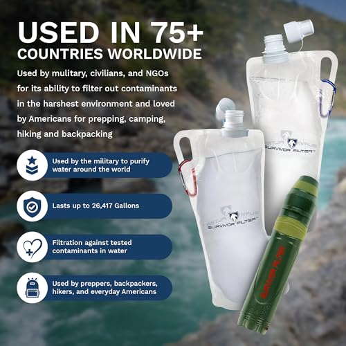 Survivor Filter Squeeze Kit - Collapsible Bottle & Filter Straw - Viral, Parasite, Bacterial Filter