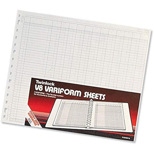 Rexel Twinlock Variform Multi-Ring Binder V8 Cash Refill Sheets 32 Columns, White (Pack of 75)