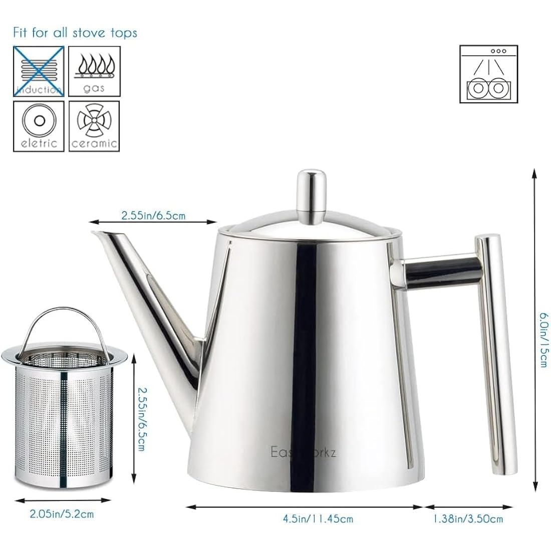 Easyworkz Stainless Steel 800ml Teapot with Removeable Infuser Tea Maker for Fruit Herbal and Infusion Tea