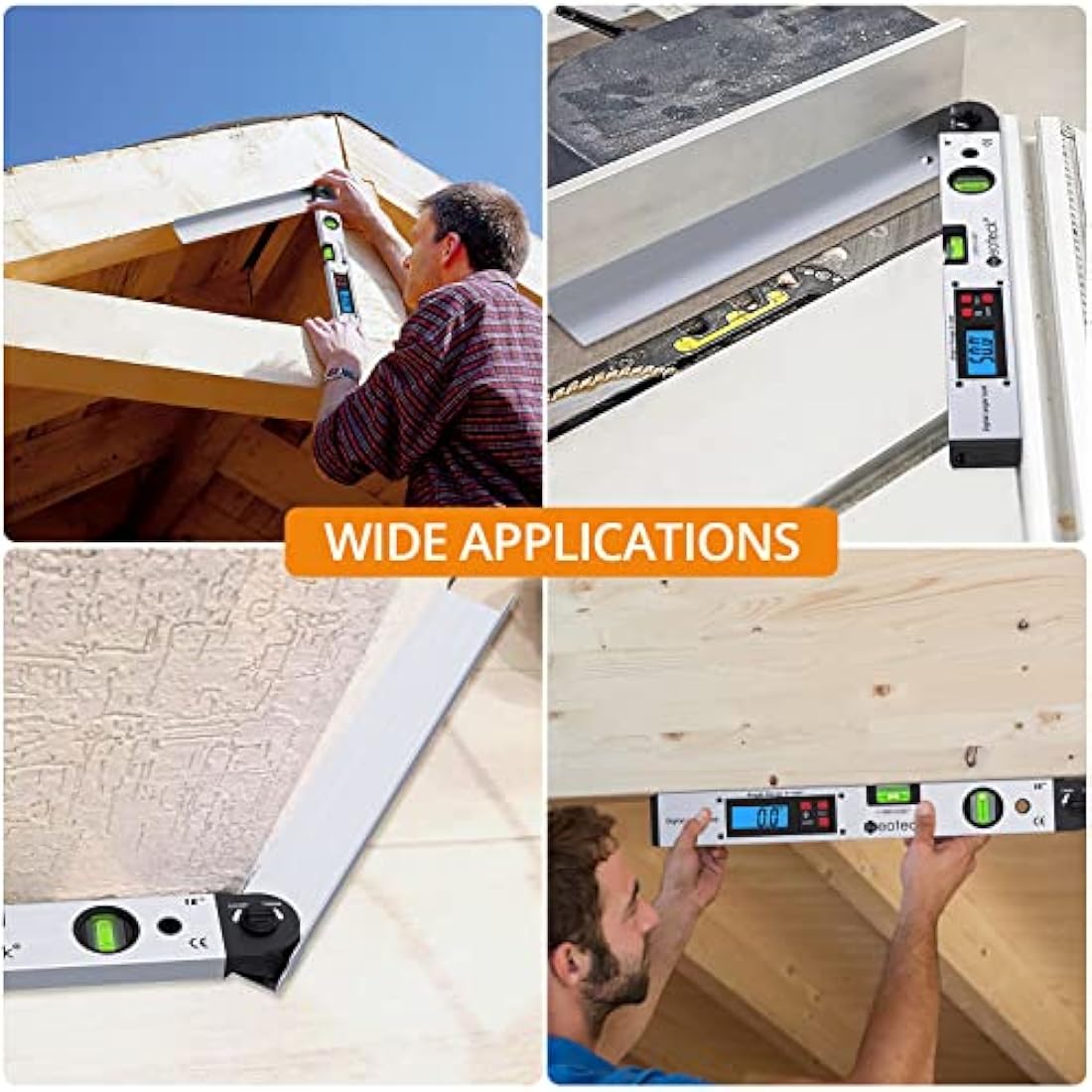 Neoteck Aluminum Digital Angle Finder Protractor 225° 16 inch Backlit LCD Digital with Horizontal and Vertical Bubble - Silver