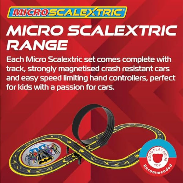 Scalextric Micro Car Race Track Sets for Kids Age 4+ - Batman vs Joker Themed Construction Set, Battery Powered Racing, Slot Cars Kids' Play Vehicles - Mini Toy Tracks for Boys