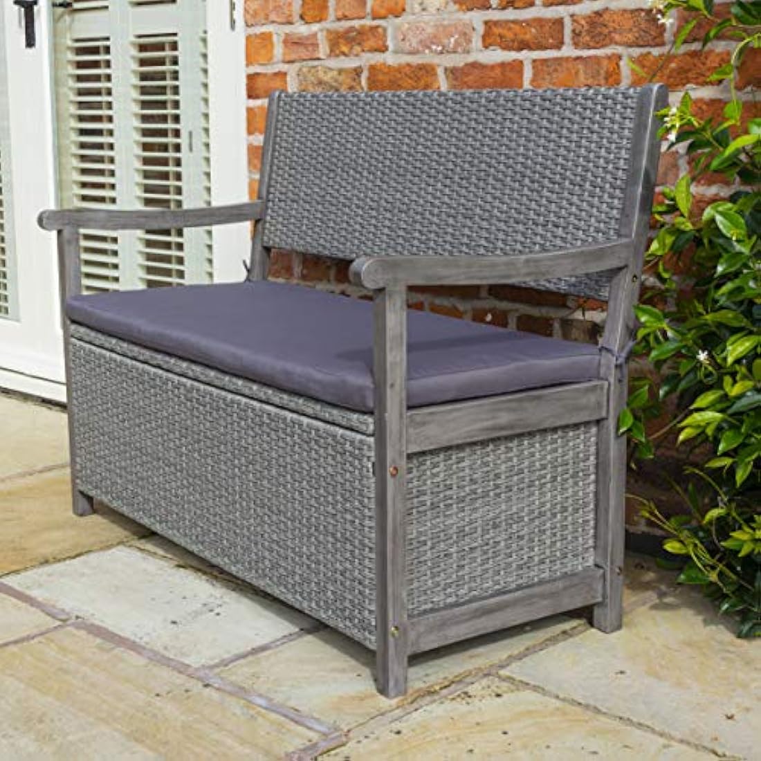 Rowlinson Alderley Rattan Storage Bench - Grey