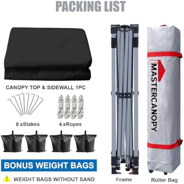 MASTERCANOPY Durable Ez Pop-up Gazebo Tent with 1 Sidewall (3x3M,Black)