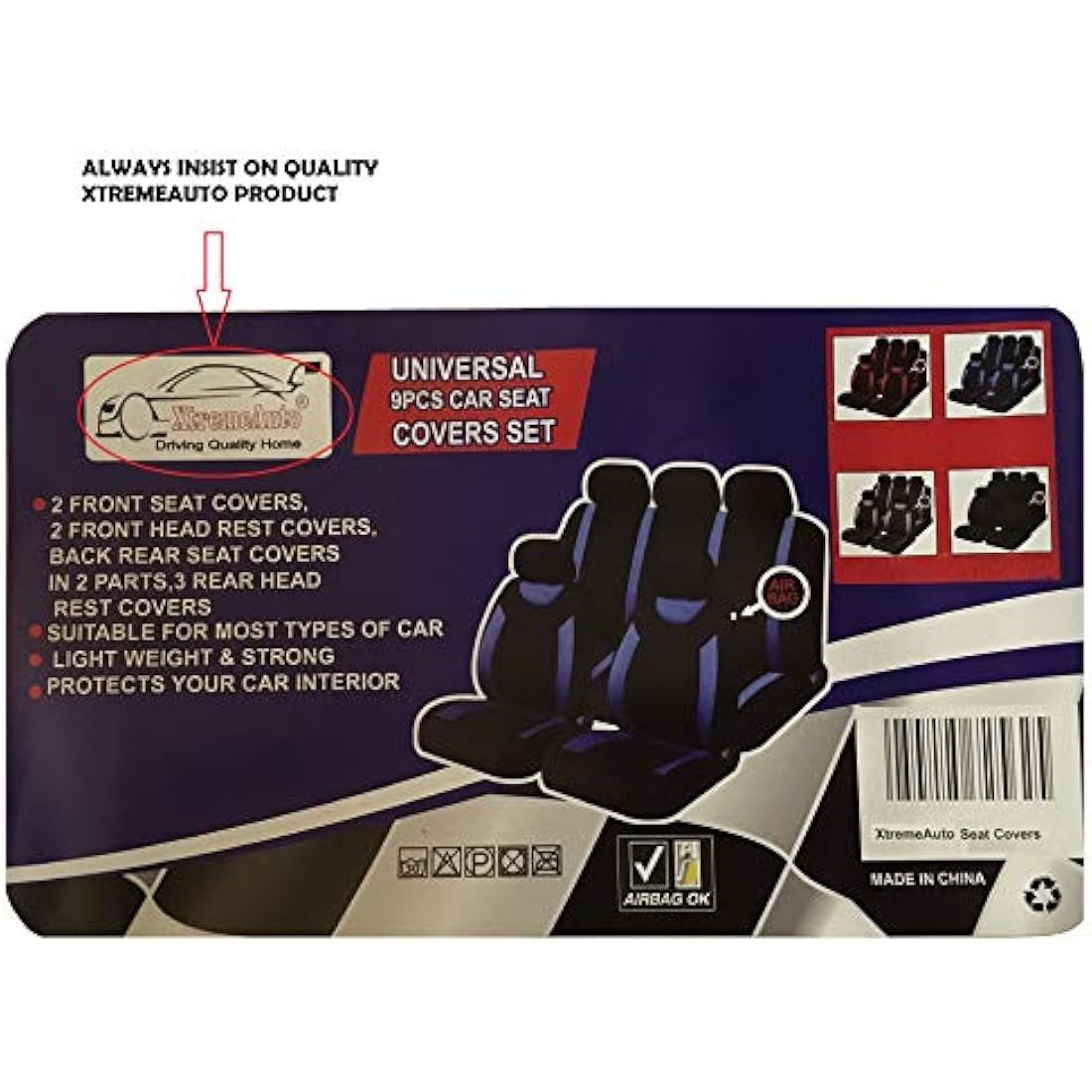 XtremeAuto® Carnaby Grey/Black Universal Car Seat Covers Set