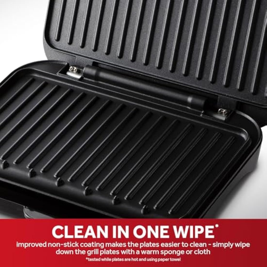 George Foreman Medium Electric Fit Grill [Non stick, Healthy, Griddle, Toastie, Hot plate, Panini, BBQ, Energy saving, Vertical storage, Easy clean, Drip tray, Ready to cook light] Black, 1630W 25810