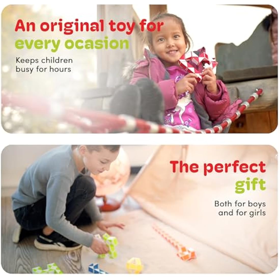 CUBIDI® Magic Snake Cube | Fidget Snake Toy for Kids | Travel Toys for Kids Ages 4-8 | Great Gift for Boys and Girls Birthday, Christmas, Stocking Stuffers - 24 Blocks | 2,2x1,7 cm | Green