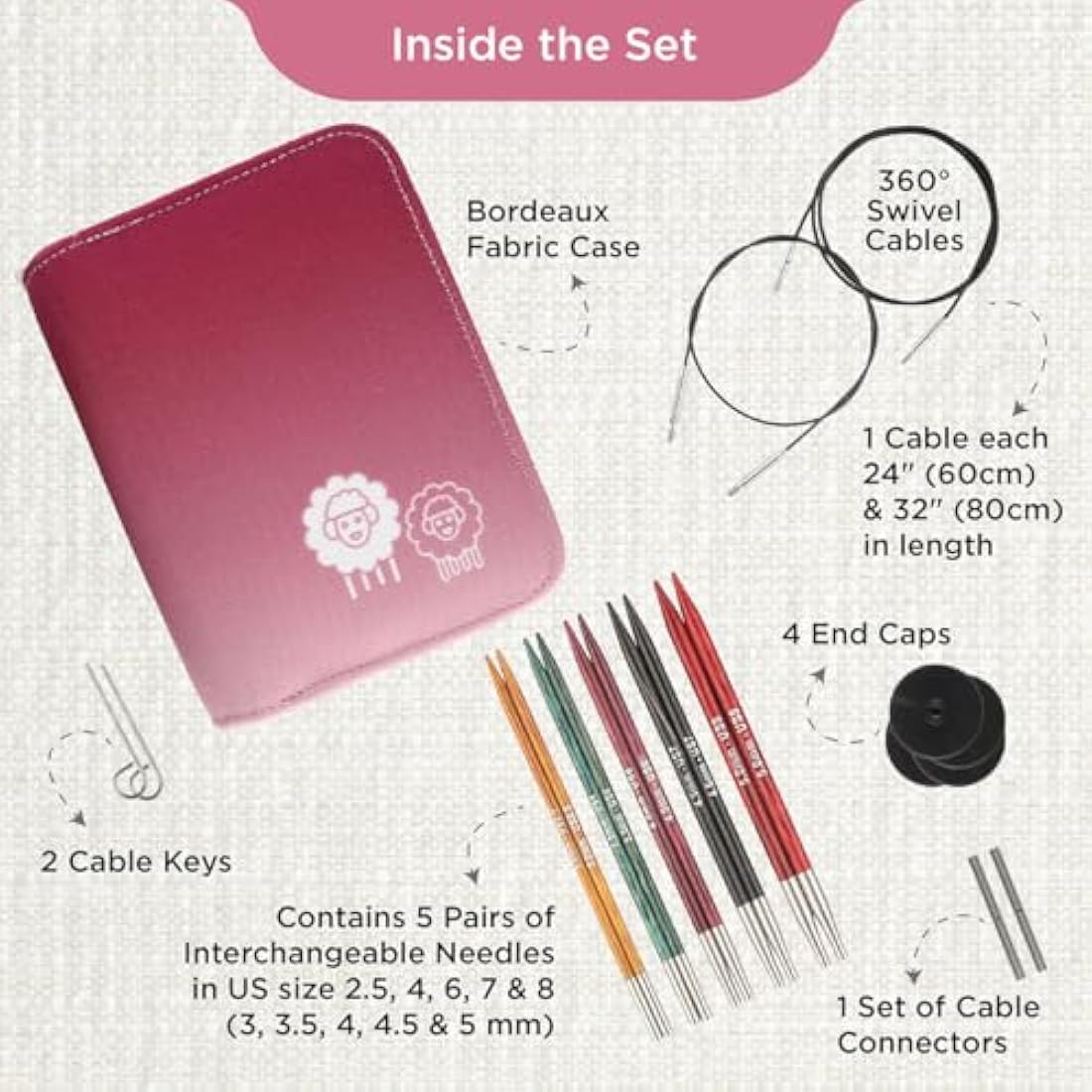 KnitPro Dreamz Starter Interchangeable Circular Needle Set 5" (13cm) | 5 Sizes (3mm to 5mm)