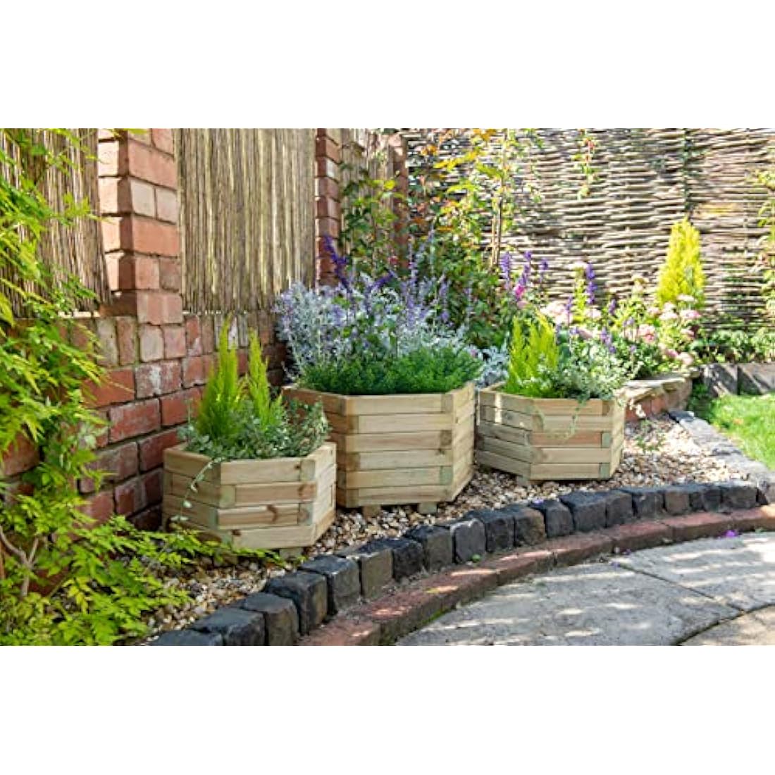 FOREST Garden 3 Sizes Pressure Treated Wooden York Hexagonal Planter (Set of 3)