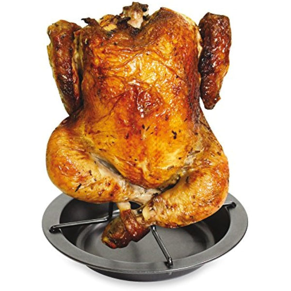 Fackelmann Chicken Roaster, with Bowl, Vertical Holder with Drip Pan, For Oven, Upright Poultry Roaster, 4x18x22cm, Black