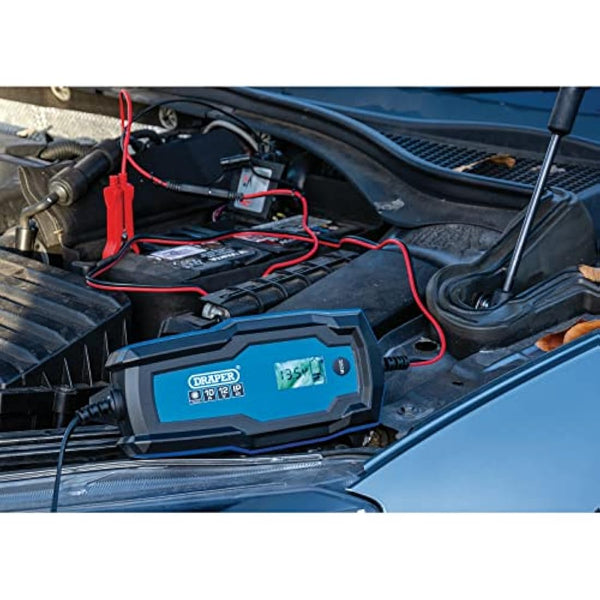 Draper 12V/6V Smart Charger | Battery Maintainer (10A) | Integrated Charging Leads | Trickle Car Battery Charger | Portable Jump Starter | 53491