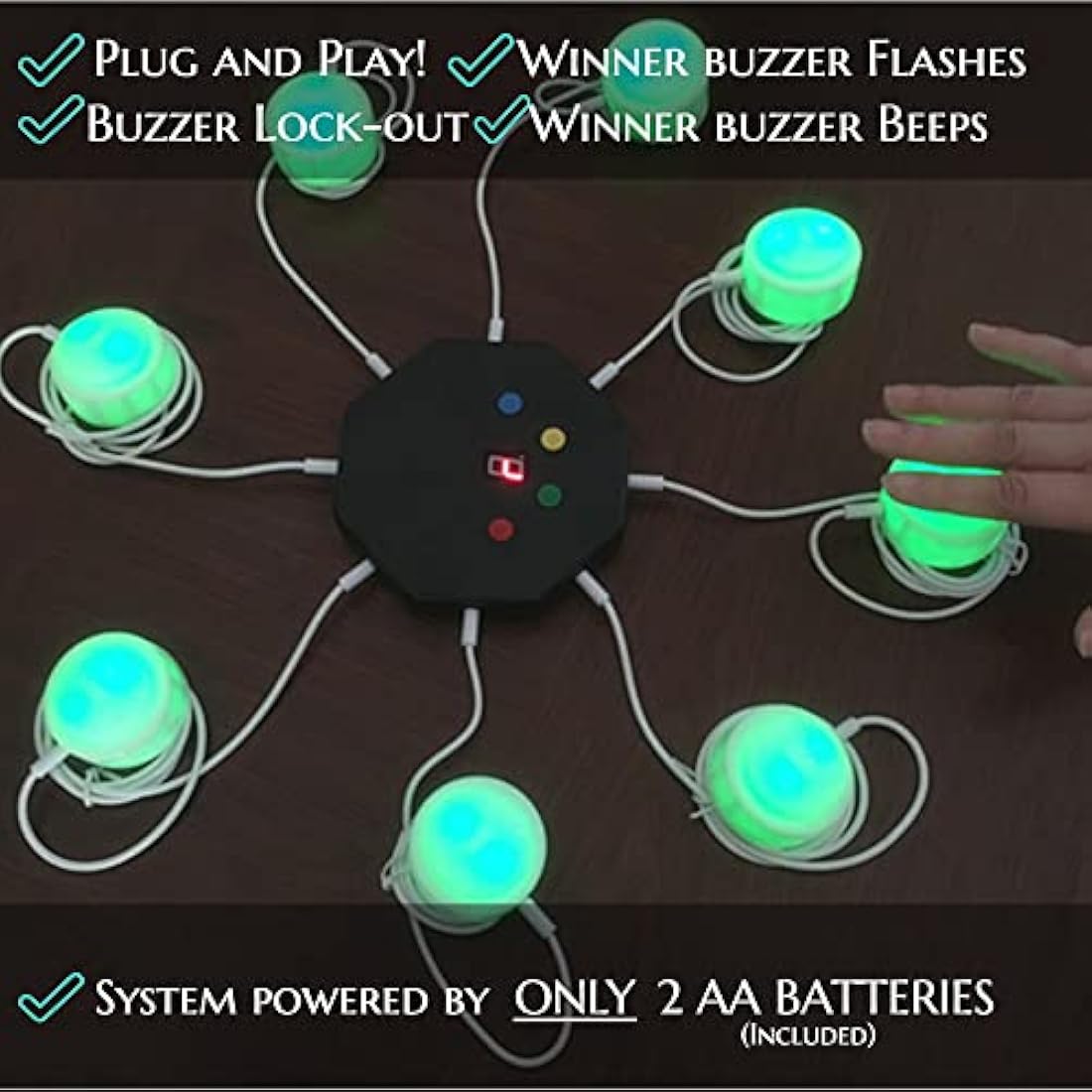 Trebisky Quiz Answer Game Buzzer Standalone System w/ LED Light Buttons 8-Player 1m Cables (System 2nd Gen)