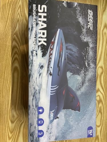 DEERC Fast Brushless RC Shark Boat for Adults, 30+MPH 3S High Speed Remote Control Speed Boat with LED Lights, Summer Toy Gift for Kids