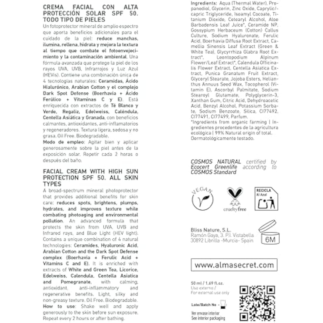 Crema Protectora Solar Facial Spf50 50 ml