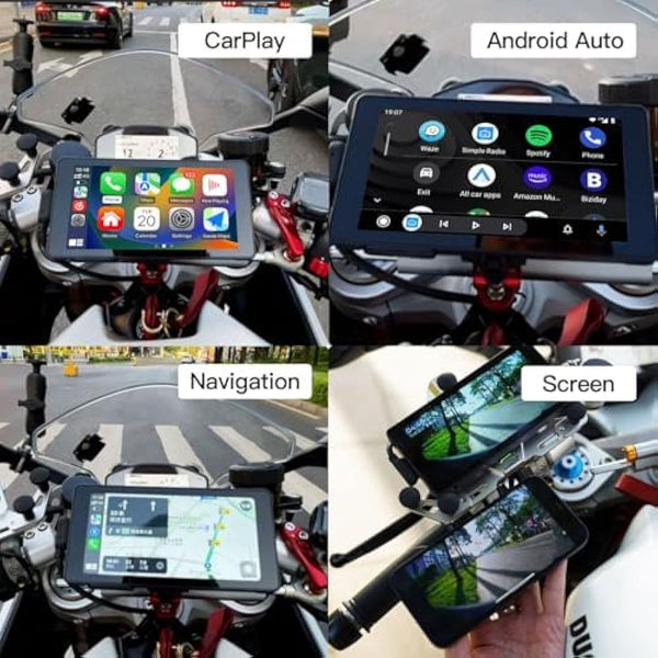 CARabc 5" IPS Touch Screen Portable Apple Carplay Screen for Motorcycle Wireless Apple CarPlay & Android Auto GPS Navigation IPX7 Waterproof Support Siri/Google Assistant (Normal)