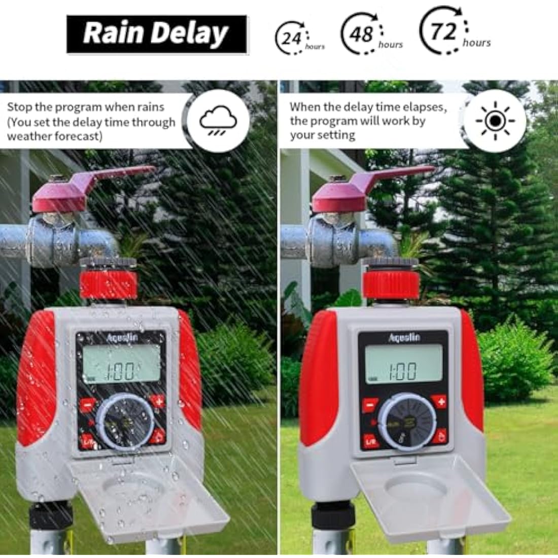 Aqualin Water Sprinkler Timer Two Outlets Electronic Hose Tap Garden Irrigation System Controller Watering Computer Waterproof for Lawn Yard