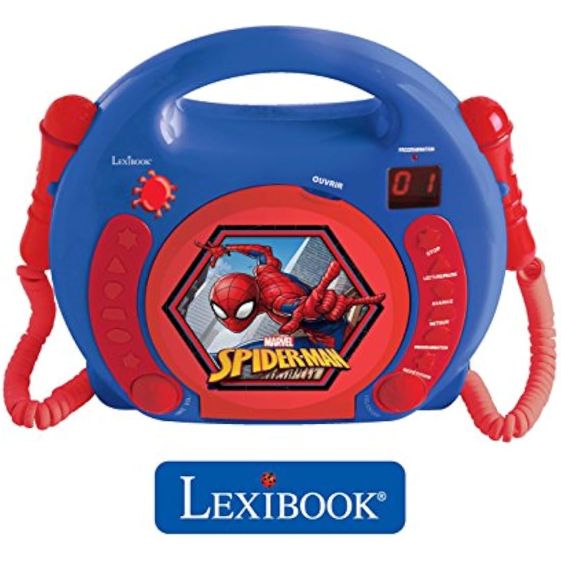 Lexibook, Spider-Man, Portable CD player with Microphones, Music Player, Repeat and Programming, Karaoke, Headphones jack, Blue/red, RCDK100SP
