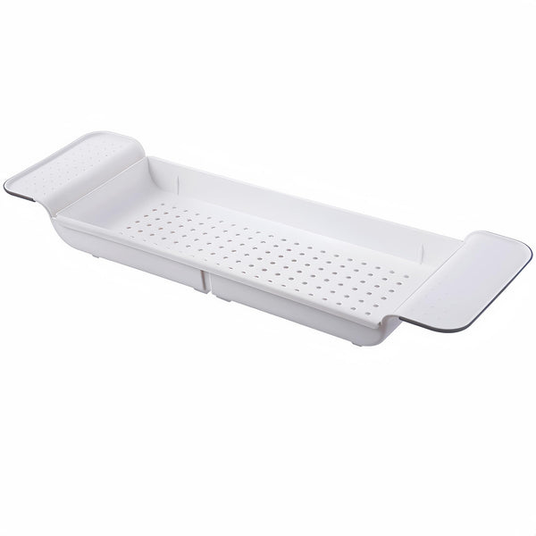 Bath Tray White Plastic Bridge Rack Caddy Toy Storage Candle Wine Phone Pad Book Cup Stand Bathroom Storage Bathtub Tray Table Extendable for Tub Dish