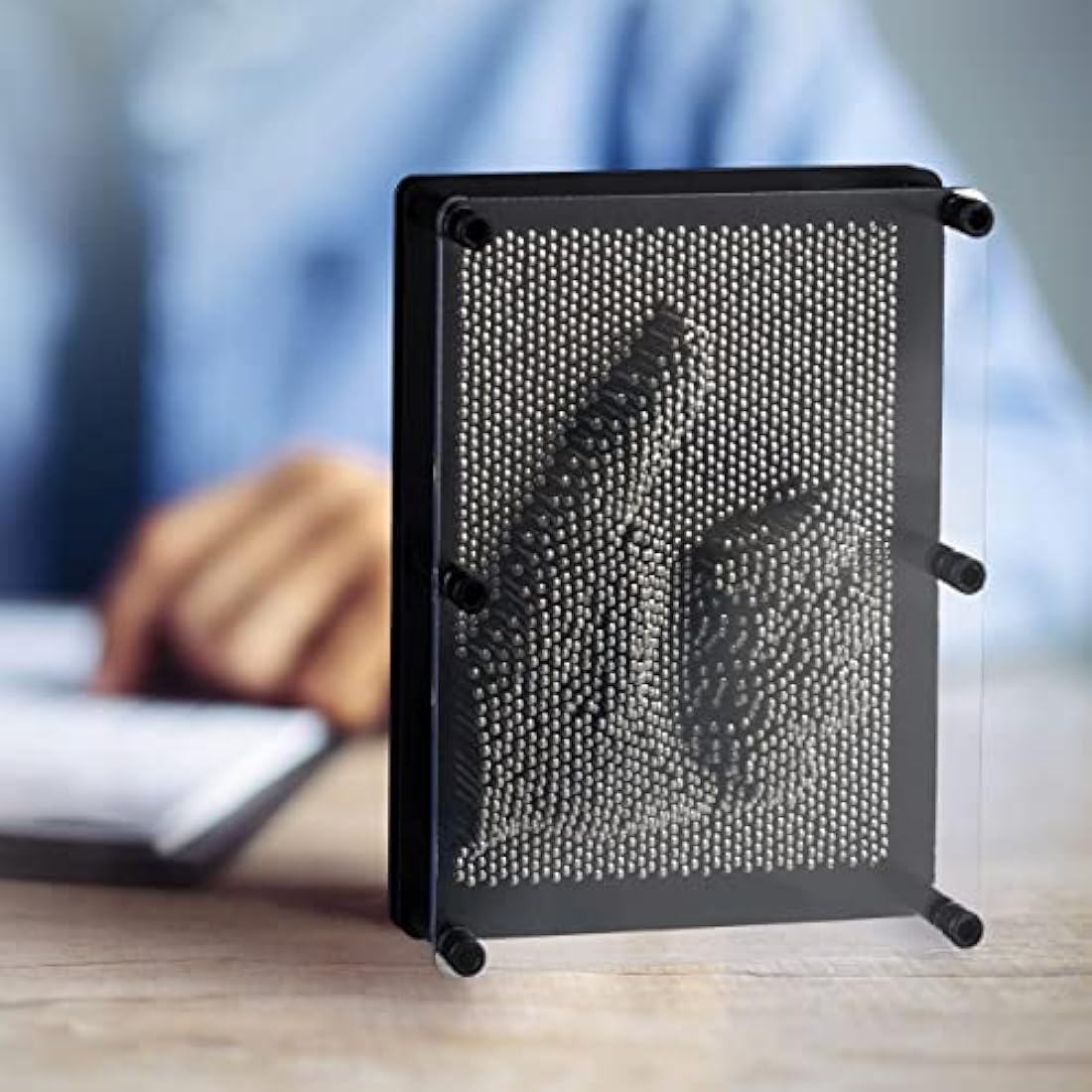 Relaxdays 3D Pin Art Impression Toy, Steel Pin Game, 13 x 18 cm, Black