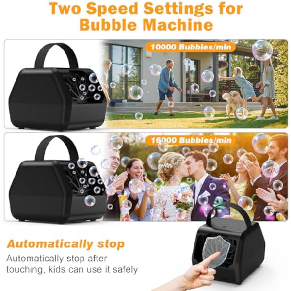 Bubble Machine, Bubble Machine for Kids 16000+ Bubbles/Min with 2 Speeds Portable Bubble Maker, Electric Bubble Blower for Kids Parties, Birthday, Wedding Scene, Camping, Powered by USB or Batteries