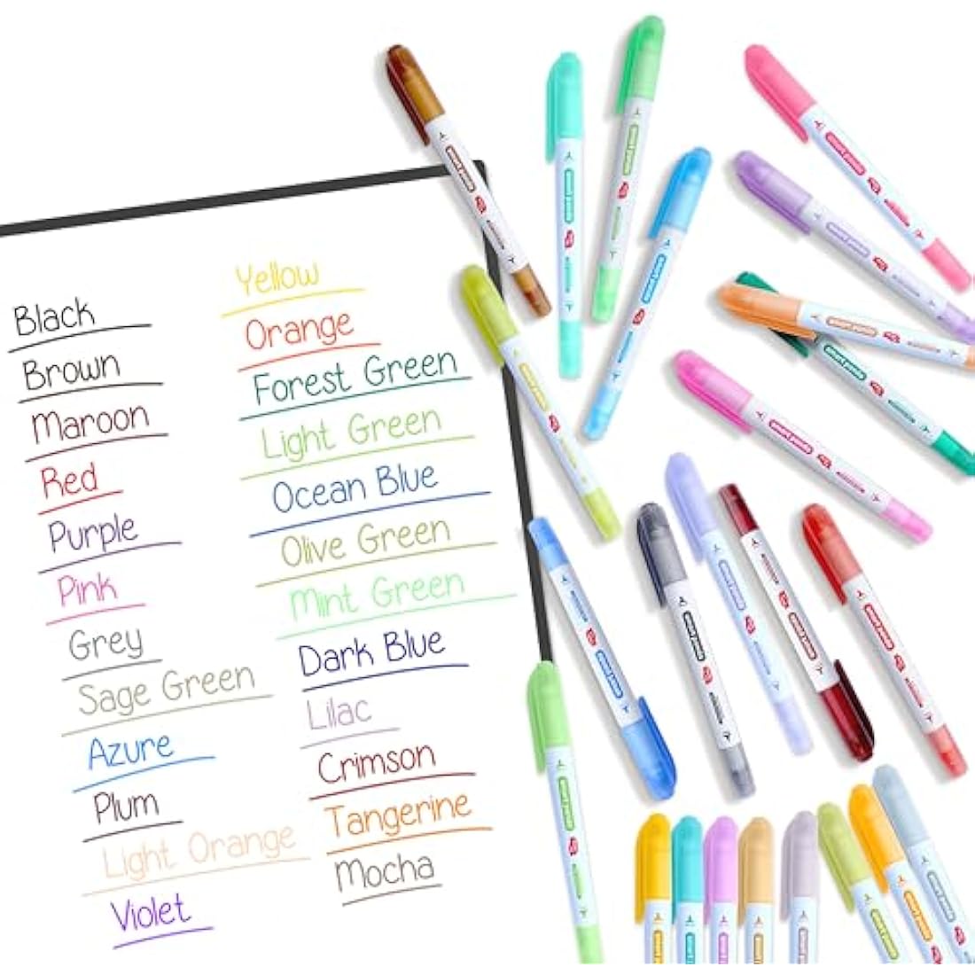 Smart Panda 24 Whiteboard Pens Dual Tip, Thin Erasable Markers, Medium and Fine – Dry Erase Colour Markers for Kids - 24 Set