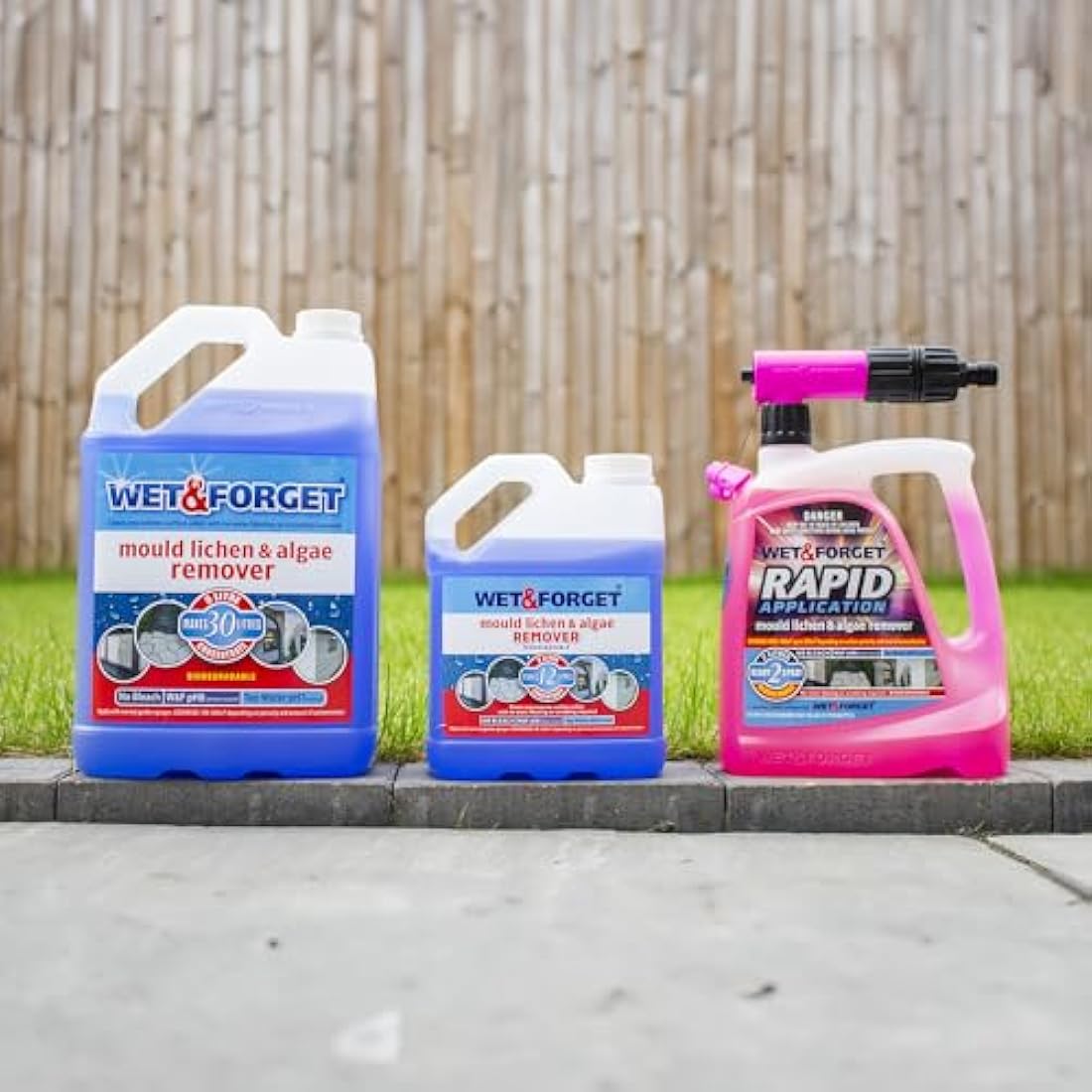 Wet & Forget Rapid Application, Ready-to-Use Mould, Lichen & Algae Remover, Outdoor Patio Cleaner, Black Spot Remover, Bleach Free, 2L