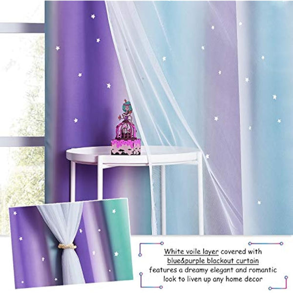 NICETOWN Star Blackout Curtains - Decorative Cut-Out Star Panels with Eyelets for Room Darkening, Kids' Room/Bedroom, 2 Panels, W52 x L54 Inch (132x137 cm), Purple, Blue