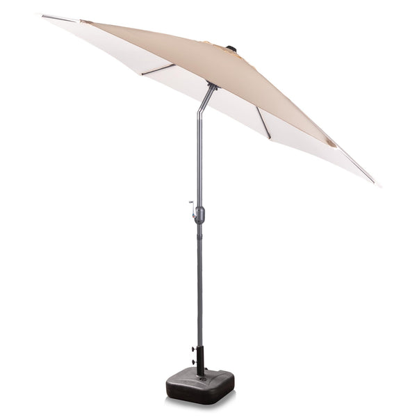 Alfresia 2.7 Metre Parasol - Round with Push Button Tilt, Outdoor Table Parasol Umbrella with Crank Handle, Garden Patio Sun Shade, Grey, Easy Assemble