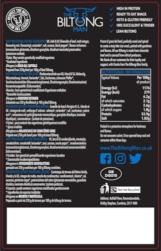 The Biltong Man | Tasty Traditional Lean Beef Biltong | Healthy High Protein Dried Beef Snack | 1Kg (Pack of 2)