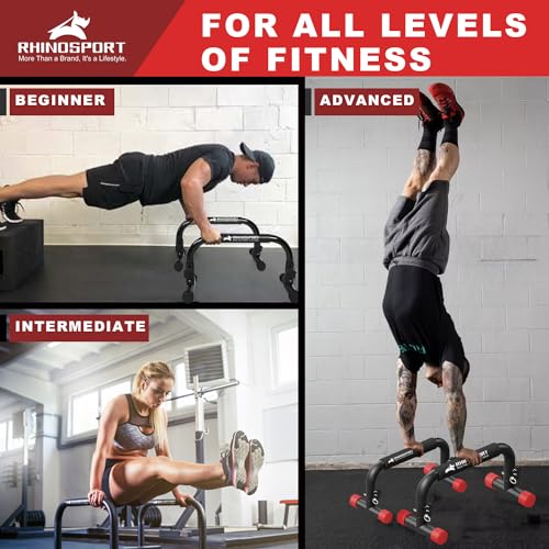 RHINOSPORT Parallettes Bars Dip Calisthenics Push Up Bars 10.2 in High 300Kg/661lbs Weight Capacity Strength Training Home Gym Workouts Calisthenics
