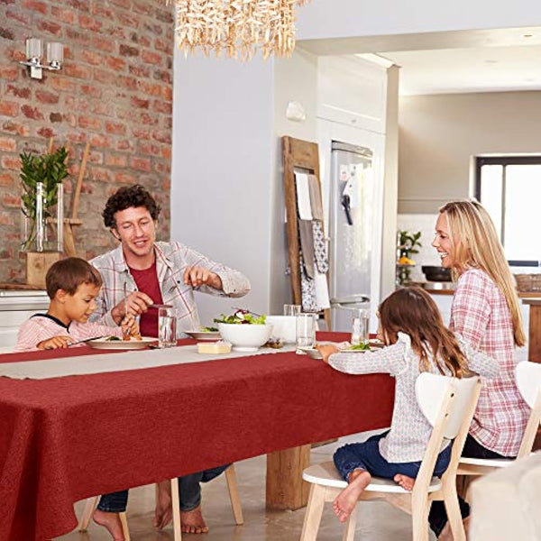 Deconovo Faux Linen Tablecloth Rectangle Wipeable Tablecloth for Christmas 59x95in(150x240cm) Red