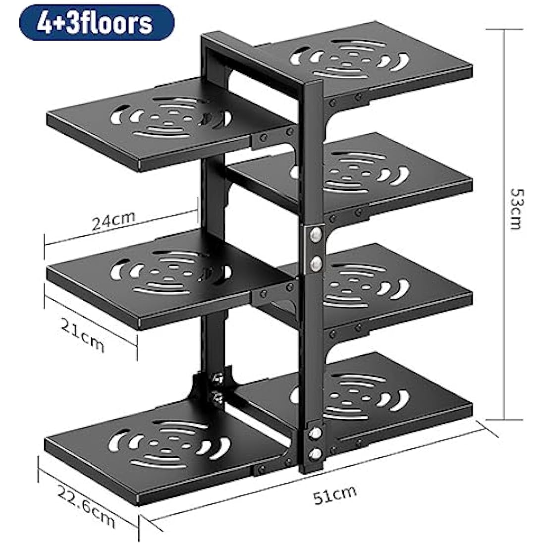 CASONNIK 7-Tier Adjustable Heavy Duty Pan Organizer - Multiple Use Modes, Pot & Pan Rack for Kitchen Counter and Cabinet