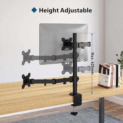 BONTEC Monitor Arm with Laptop Tray, Laptop Desk Mount for 13-27 Inch Screen and 17 Inch, Height Adjustable Full Motion VESA Mount, Tilt Swivel 360° Rotation, Cable Management Included