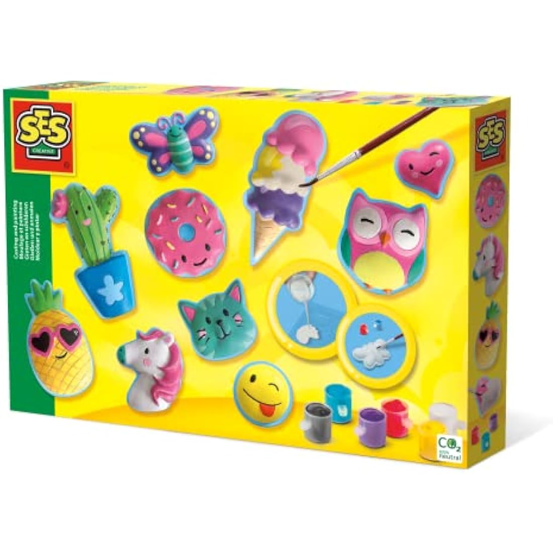 SES Creative 01133 Happy Figures Casting and Painting Kit, Brighten Your Day with Crafts, Mould and Paint Plaster Kit