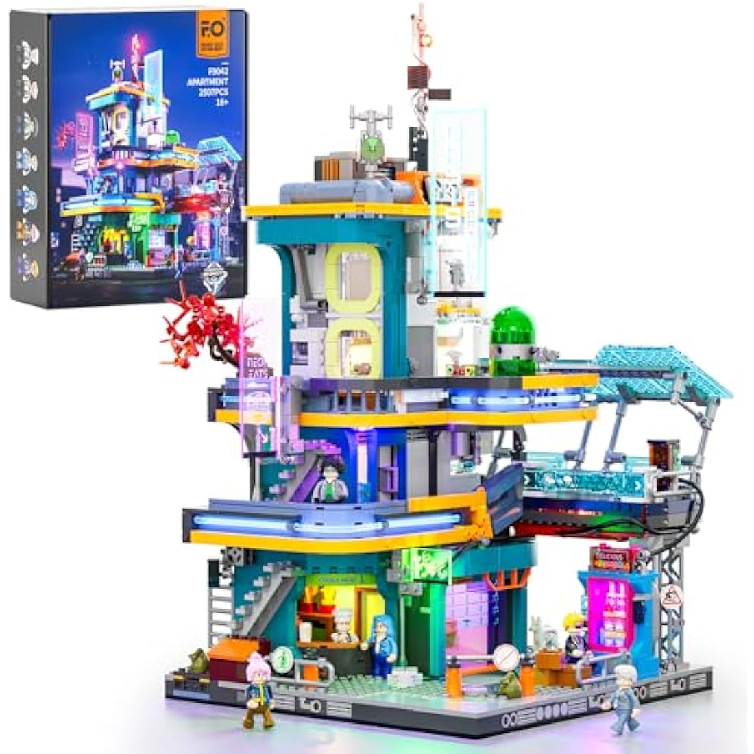 FUNWHOLE Cyberpunk Mansion Lighting Building-Bricks Set - 2524 Pcs Future City Modular Buildings Set Display Idea for Adults and Sci-fi Lovers