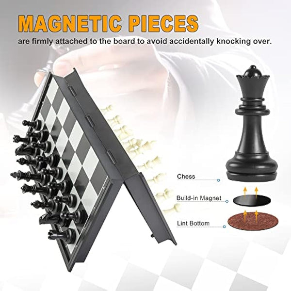 Snocyo Chess Set, Folding Chess Board, Magnetic Chess Pieces, Travel Chess Games Toys for Kids Adults, Portable Chess Board Set, Educational Board Games Gifts (Black/White)