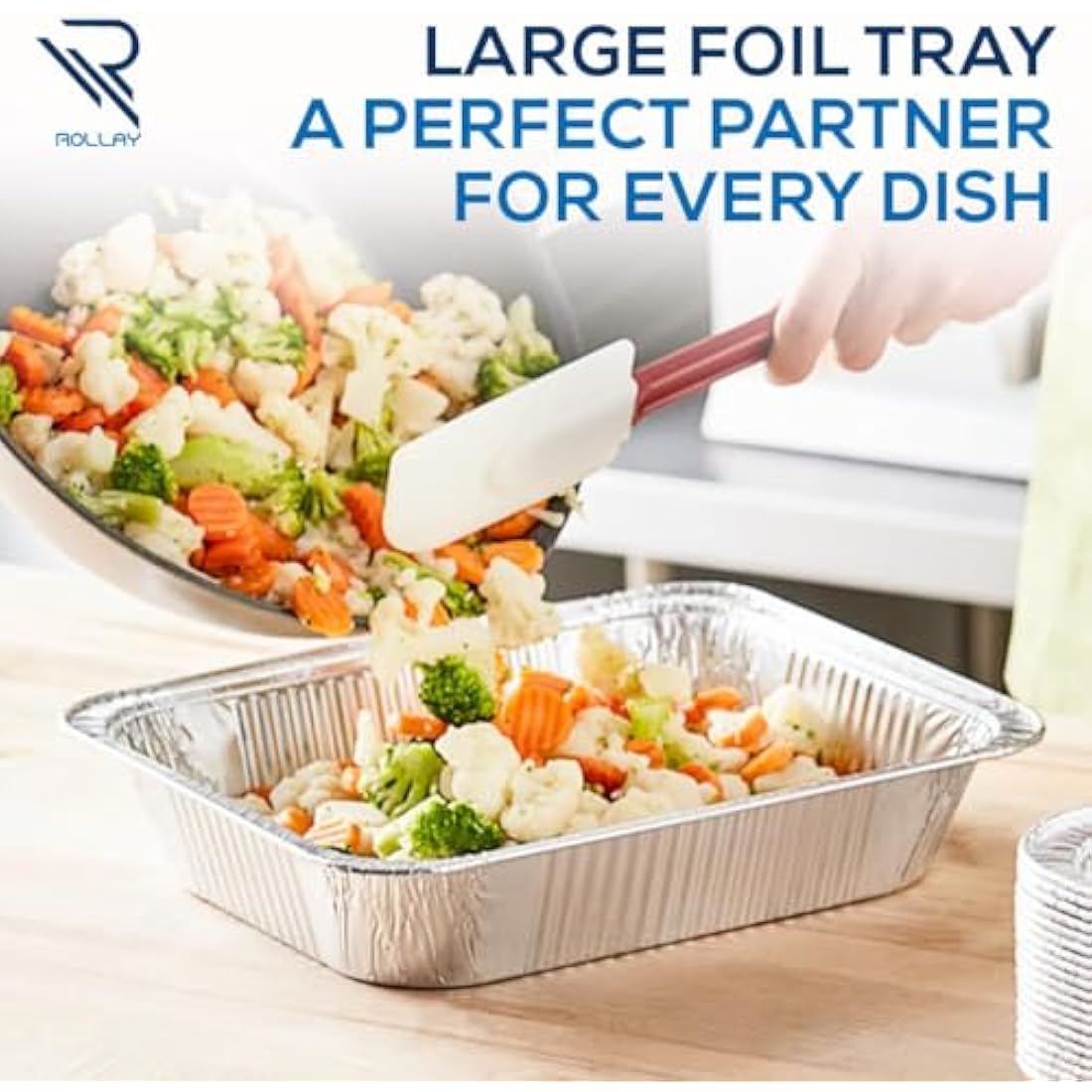 Rollay Large Aluminium Foil Trays Deep (32x26x7 cm) - Tin Foil Trays Containers for Cooking, Baking, Broiling, Roasting, BBQ, and Party (3500ml) (30 Trays)