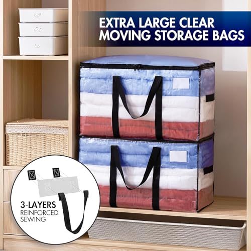 TAILI Extra Large Moving Bags,4 Pack Clear Heavy Duty Totes For Storage,Wrap Around Handles,Storage Bags for Clothes,Bedding,Space