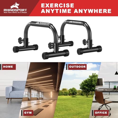 RHINOSPORT Parallettes Bars Dip Calisthenics Push Up Bars 10.2 in High 300Kg/661lbs Weight Capacity Strength Training Home Gym Workouts Calisthenics