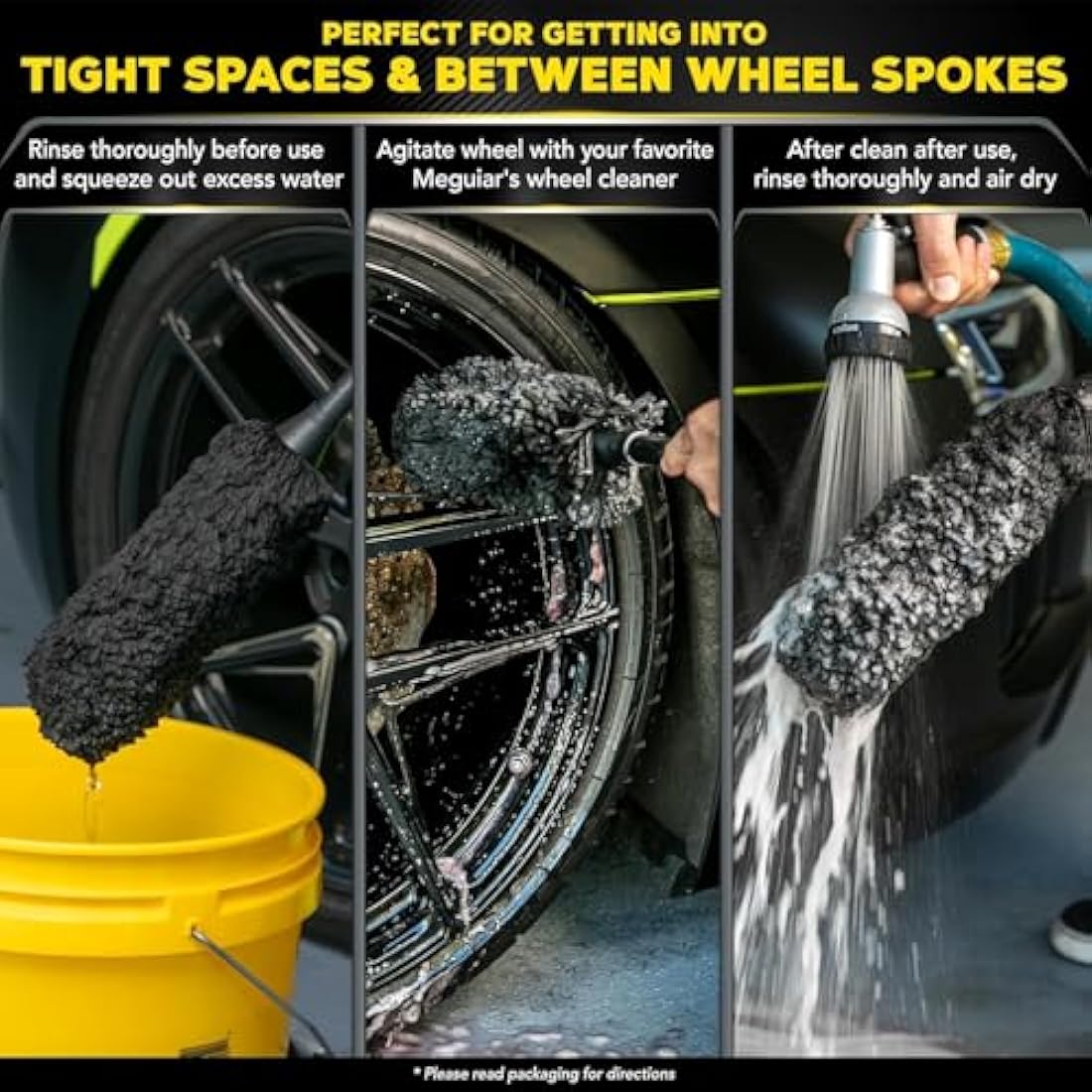 Meguiar's X1902EU Supreme Microfibre Wheel Brush, Medium, Completely Safe Wheel Cleaning, Black