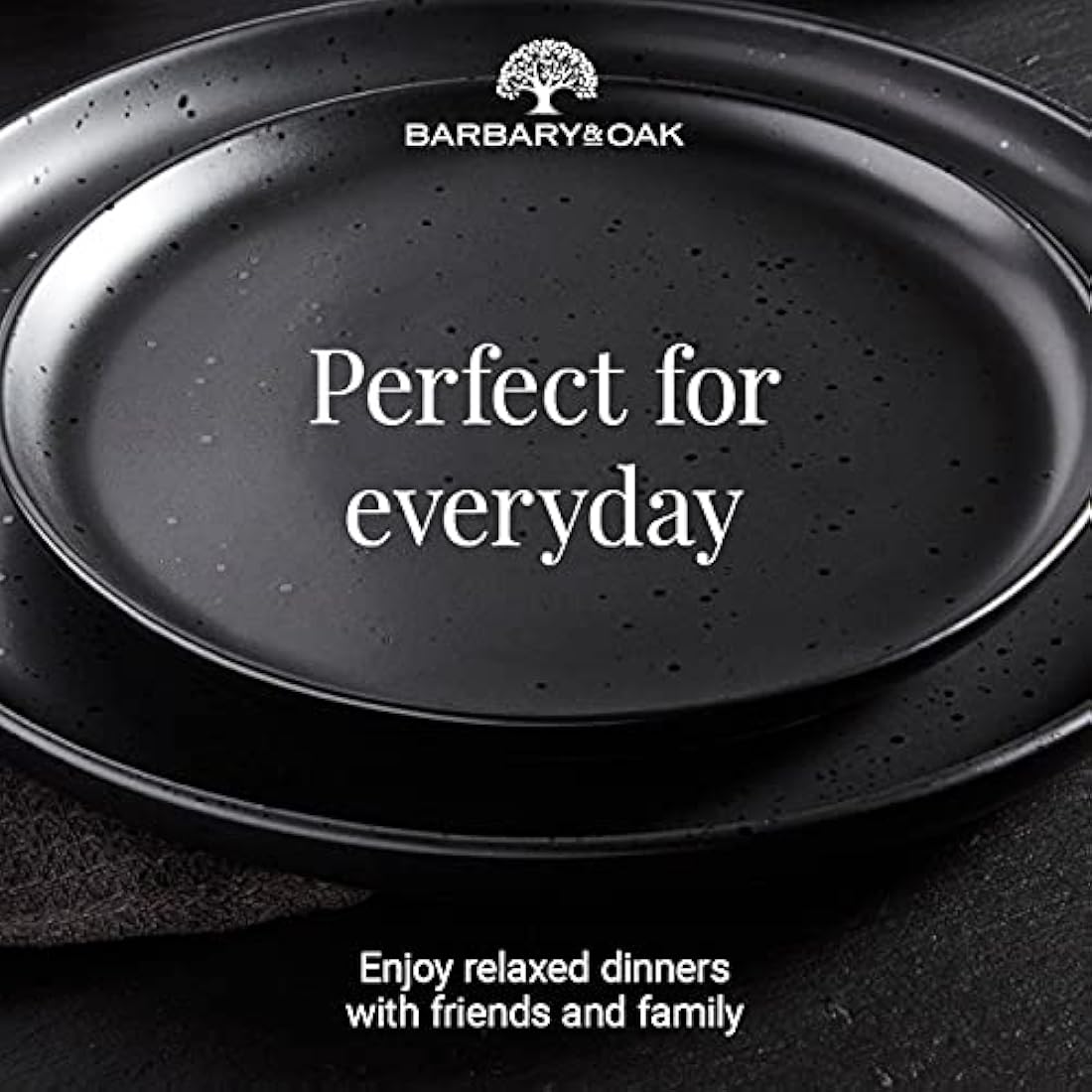 Barbary & Oak BO867005BLK Luna 16 Piece Dinnerware Set, Stoneware, Matte Black with Gloss Speckle