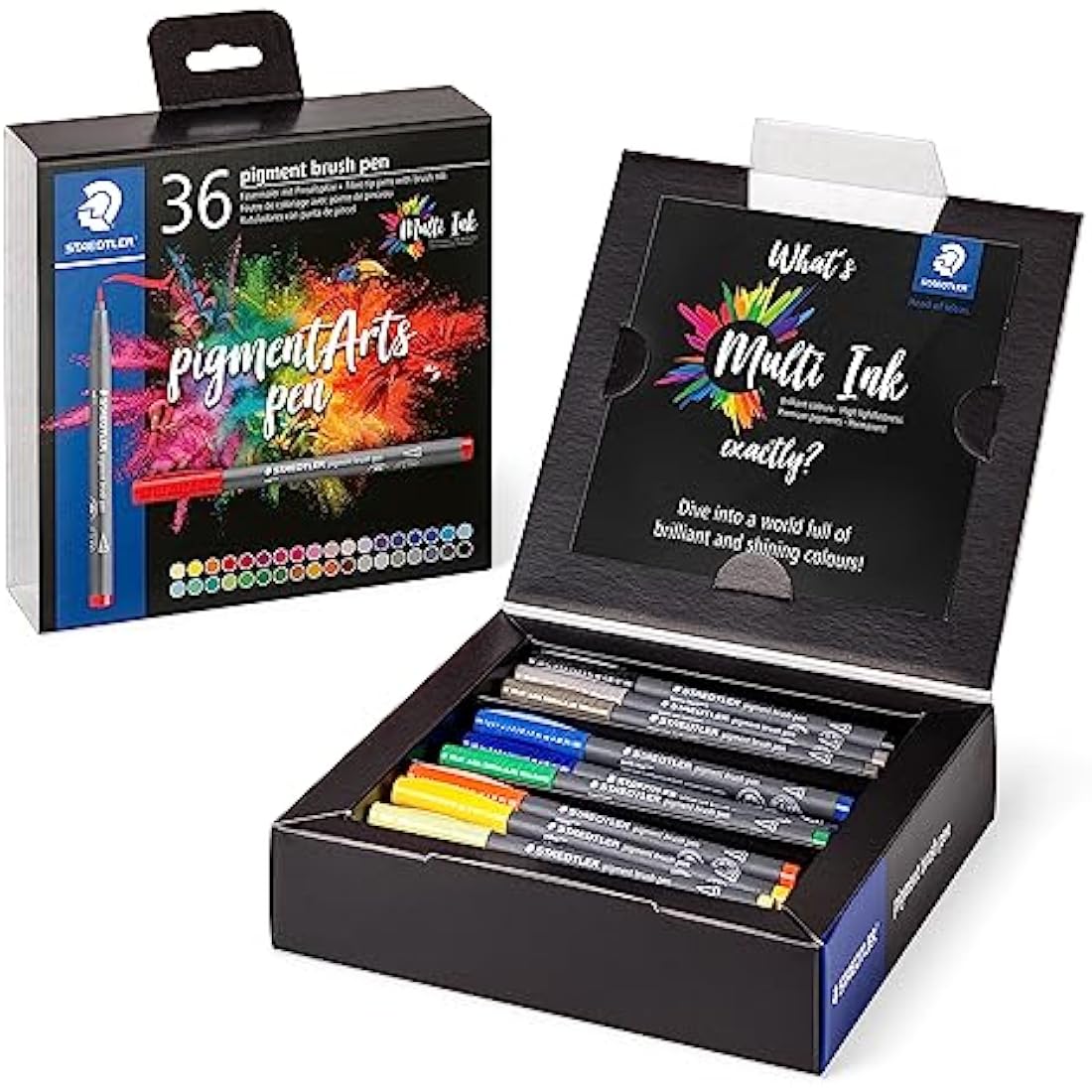 STAEDTLER 371 C36 Pigment Arts Brush Pen - Assorted Basic Colours (Pack of 36)